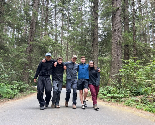 california-challenge-teens-hiking-on-trail-in-redwoods california-challenge-teens-hiking-on-trail-in-redwoods